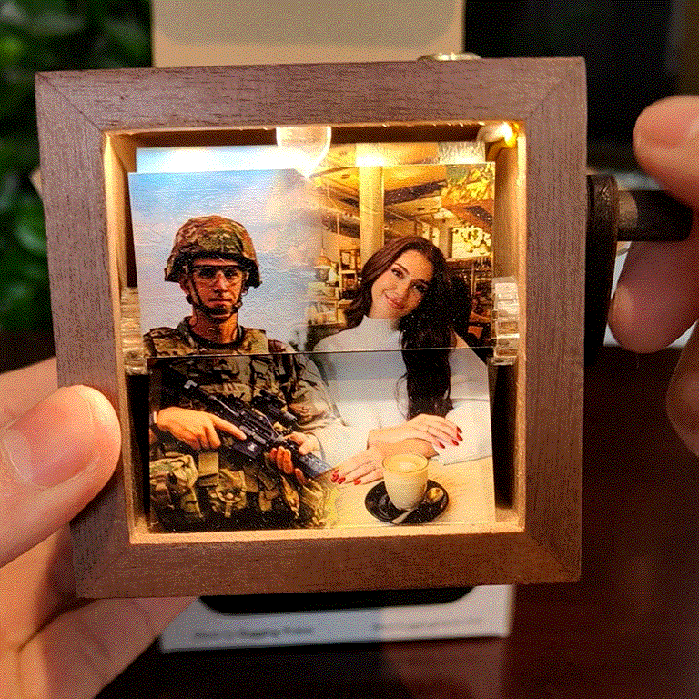 Military Deployment Gifts - Hugging Frame - Hand-Crank Animation Machine with Hugging Animation, Long Distance Gift For Army Boyfriend/ Girlfriend/ Family